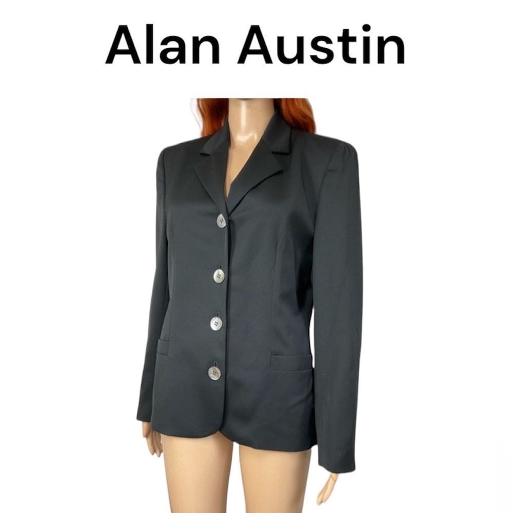 VTG Alan Austin Women's Black 100% Wool Classic Blazer Jacket Italy S